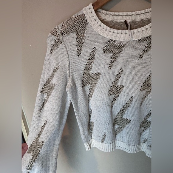 Free People Lightening Bolt Sweater Cream/Tan Size S Rare - Picture 4 of 10
